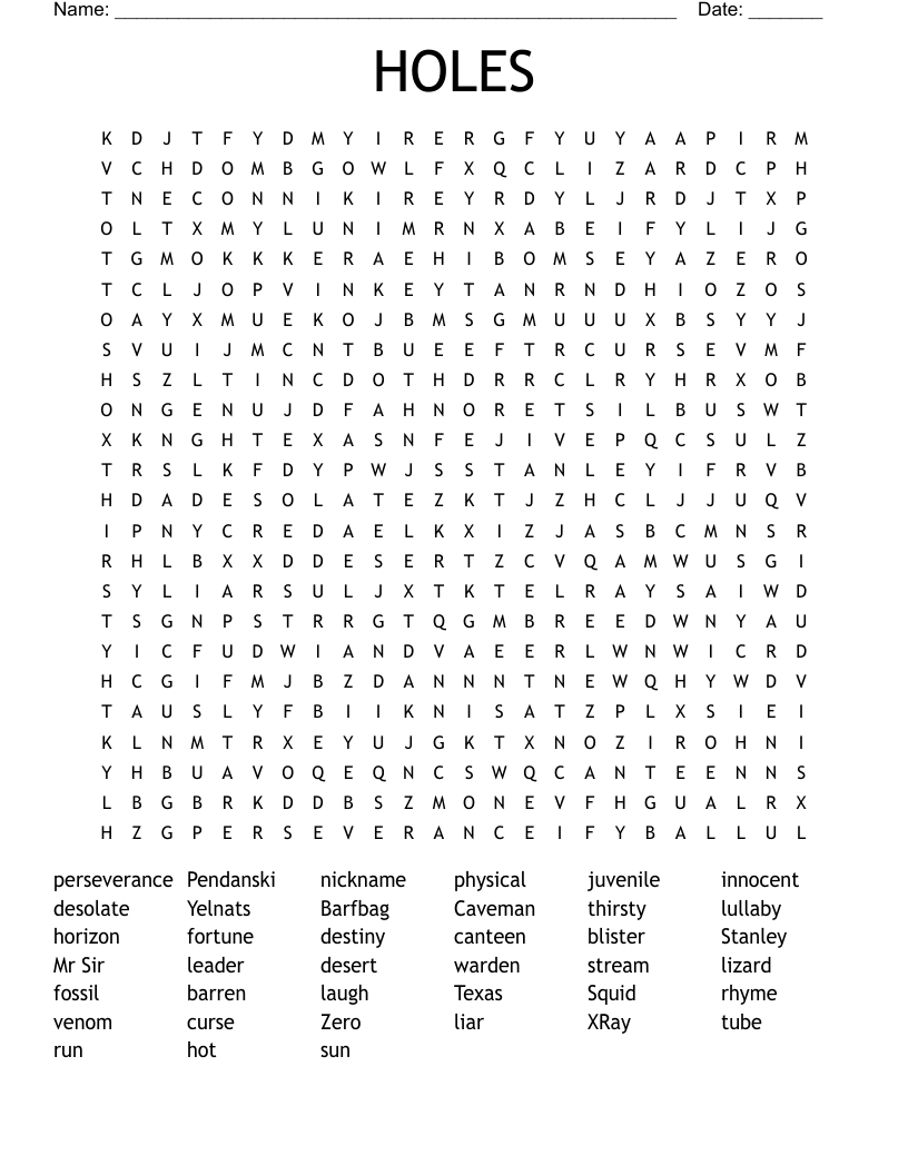 HOLES Word Search