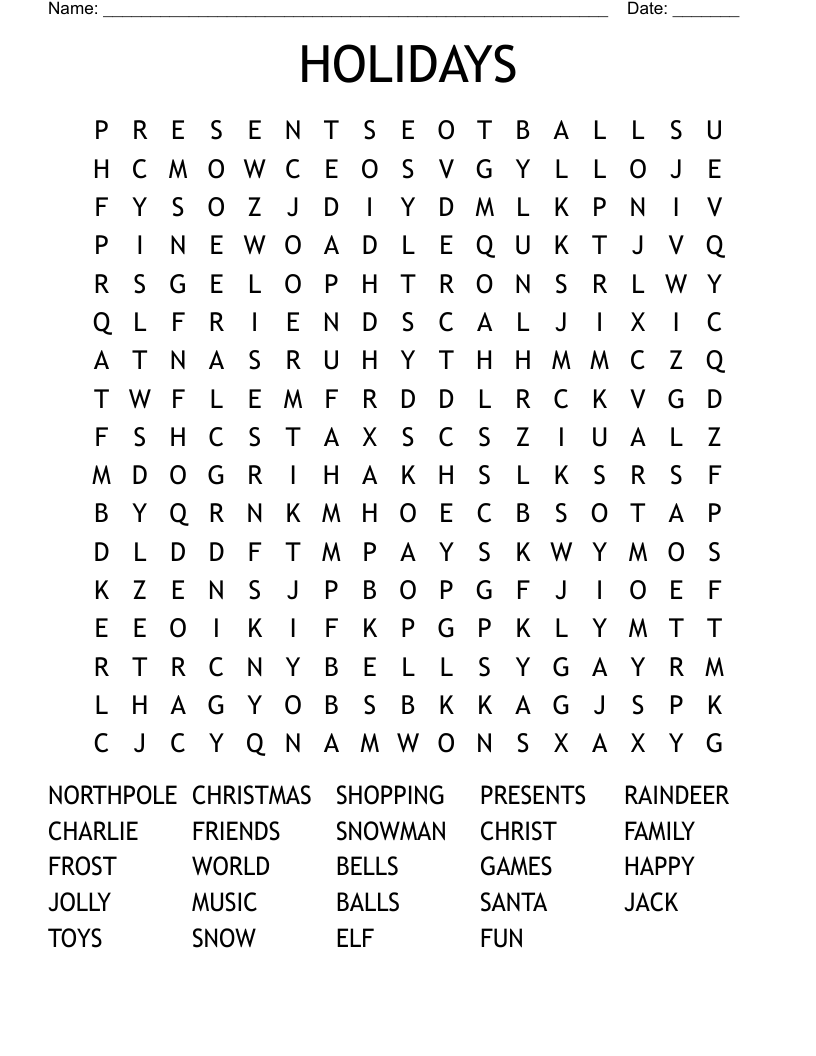 HOLIDAYS Word Search