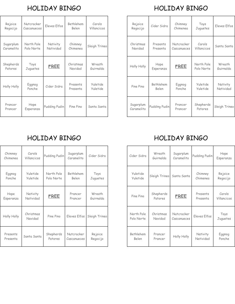 HOLIDAY BINGO