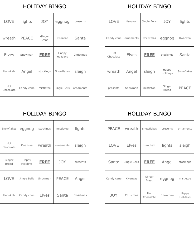 HOLIDAY BINGO