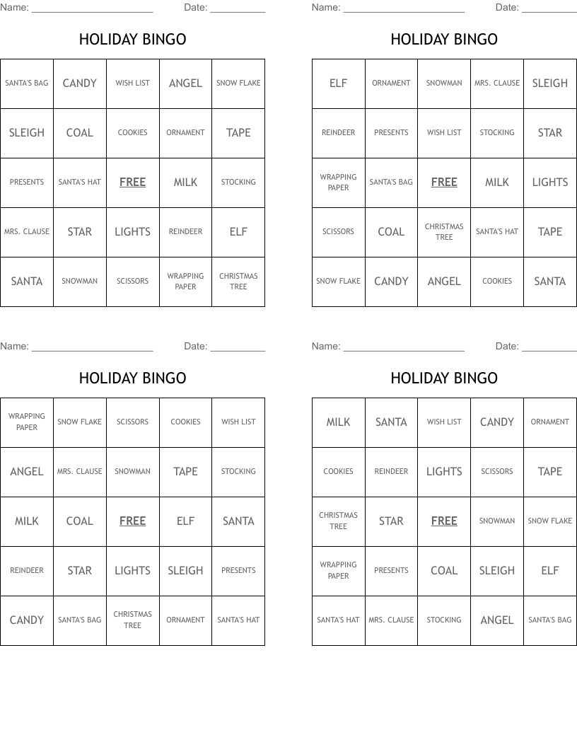 HOLIDAY BINGO