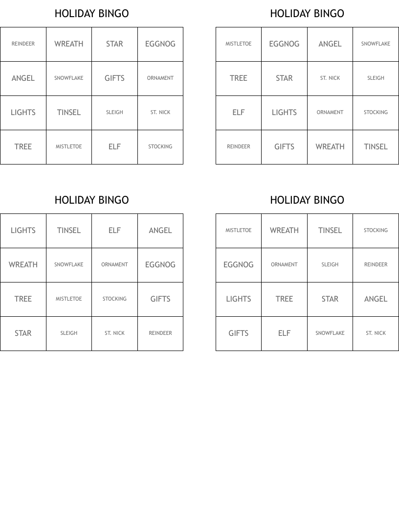 HOLIDAY BINGO