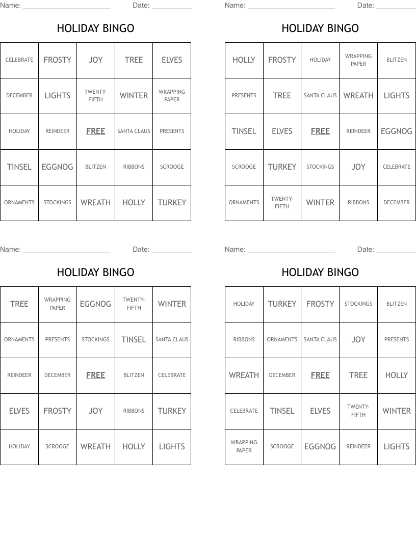 HOLIDAY BINGO