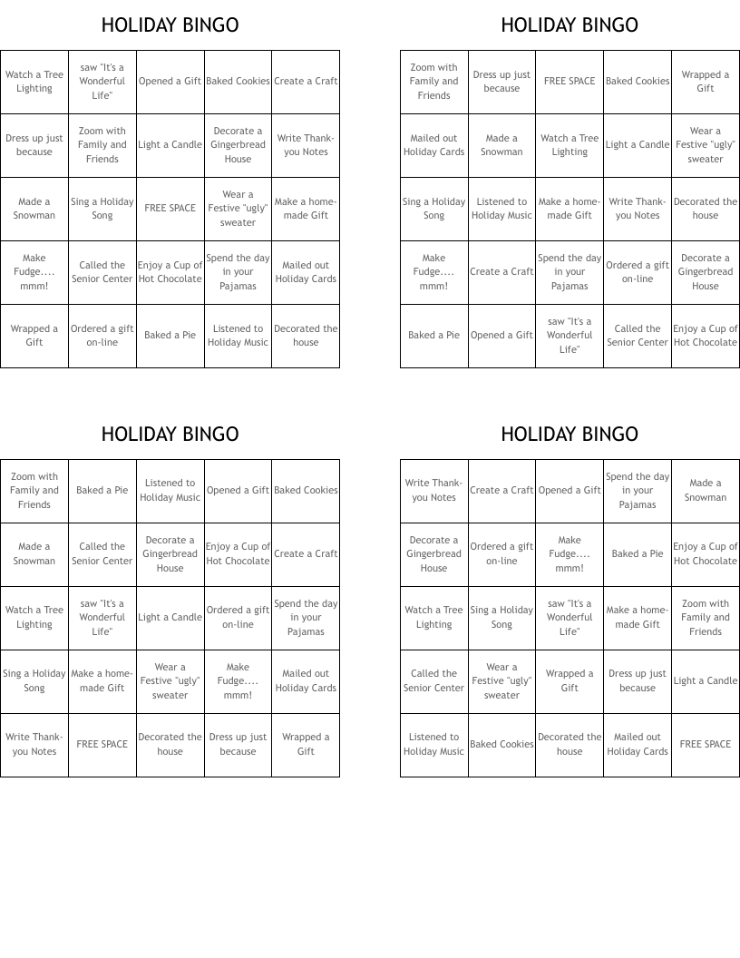 HOLIDAY BINGO