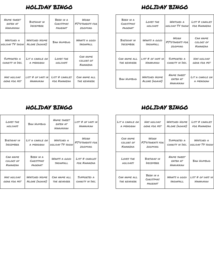 HOLIDAY BINGO