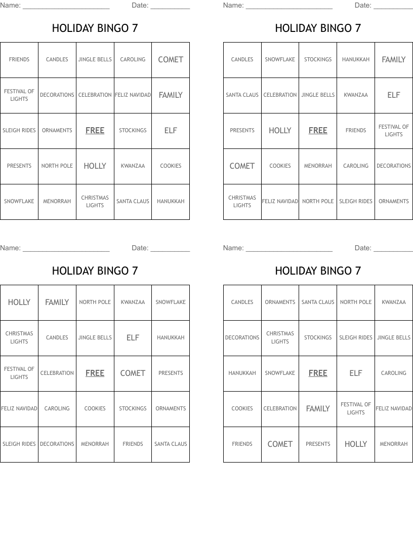 HOLIDAY BINGO 7