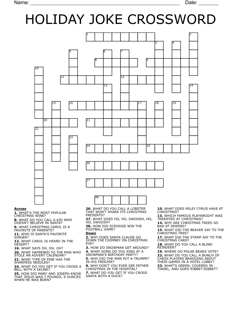 HOLIDAY JOKE CROSSWORD
