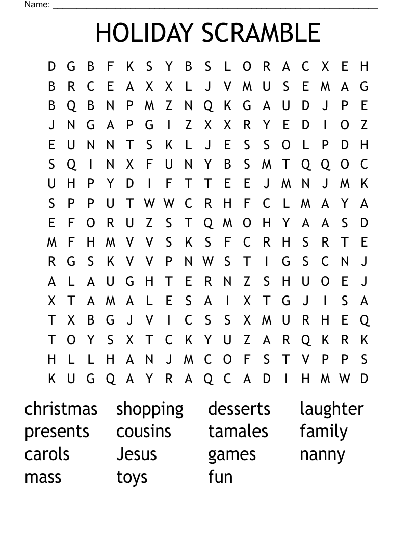 HOLIDAY SCRAMBLE Word Search
