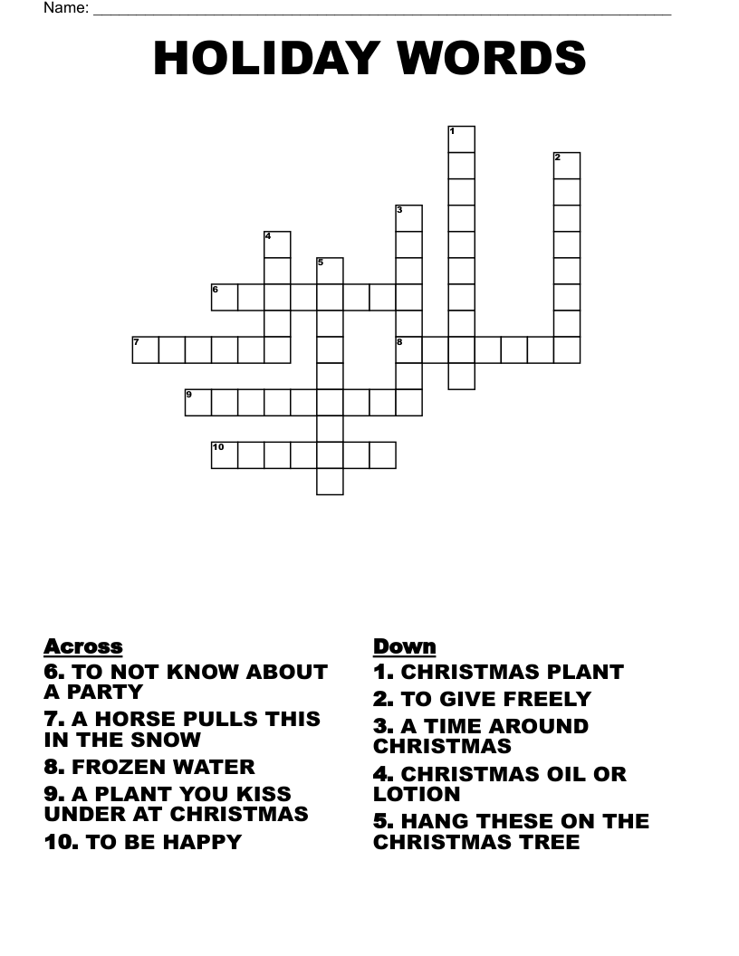 HOLIDAY WORDS Crossword