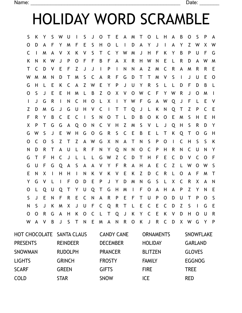 HOLIDAY WORD SCRAMBLE Word Search