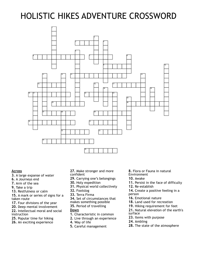 HOLISTIC HIKES ADVENTURE CROSSWORD