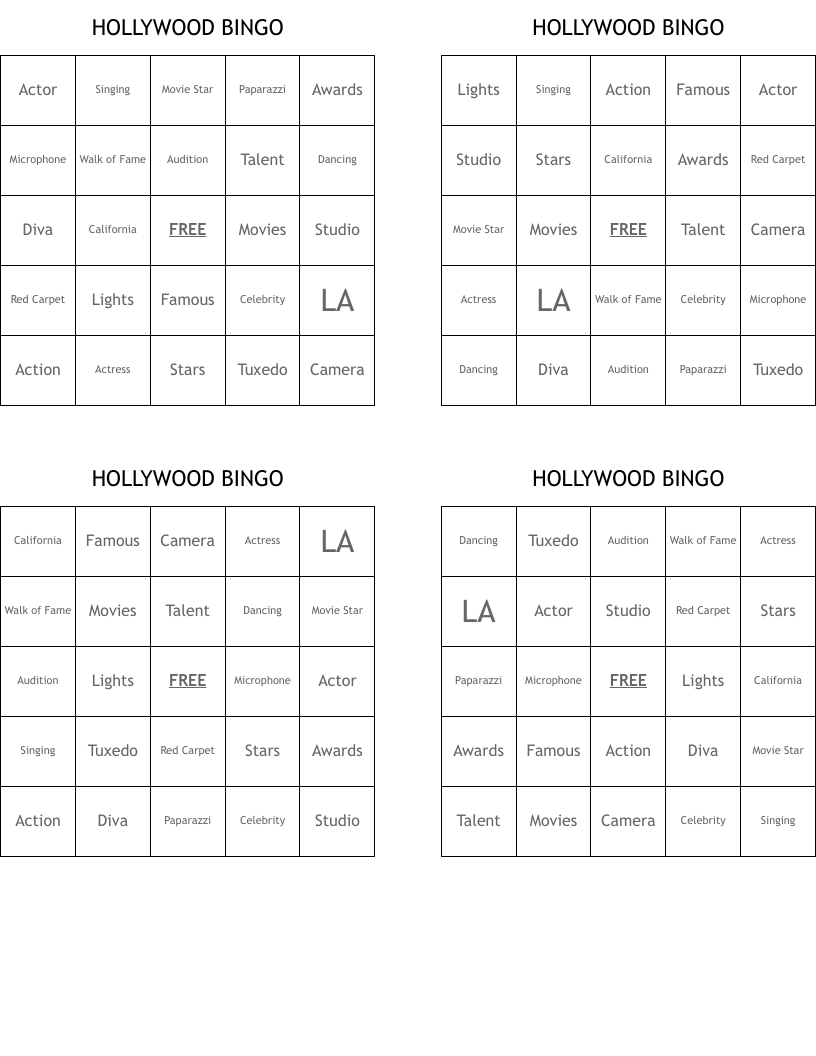 HOLLYWOOD BINGO