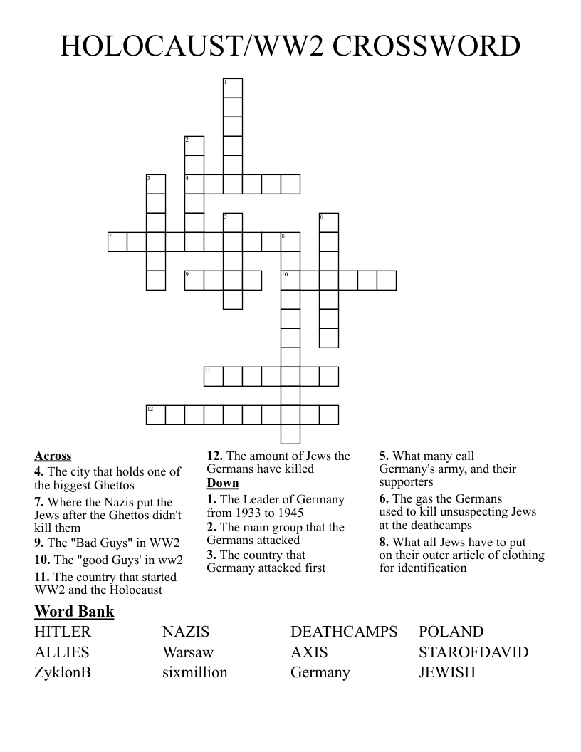 HOLOCAUST/WW2 CROSSWORD