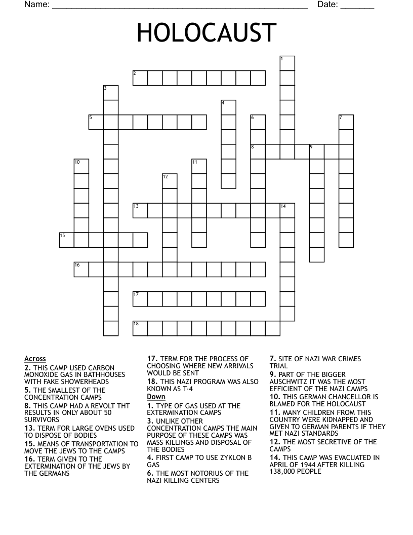 HOLOCAUST Crossword