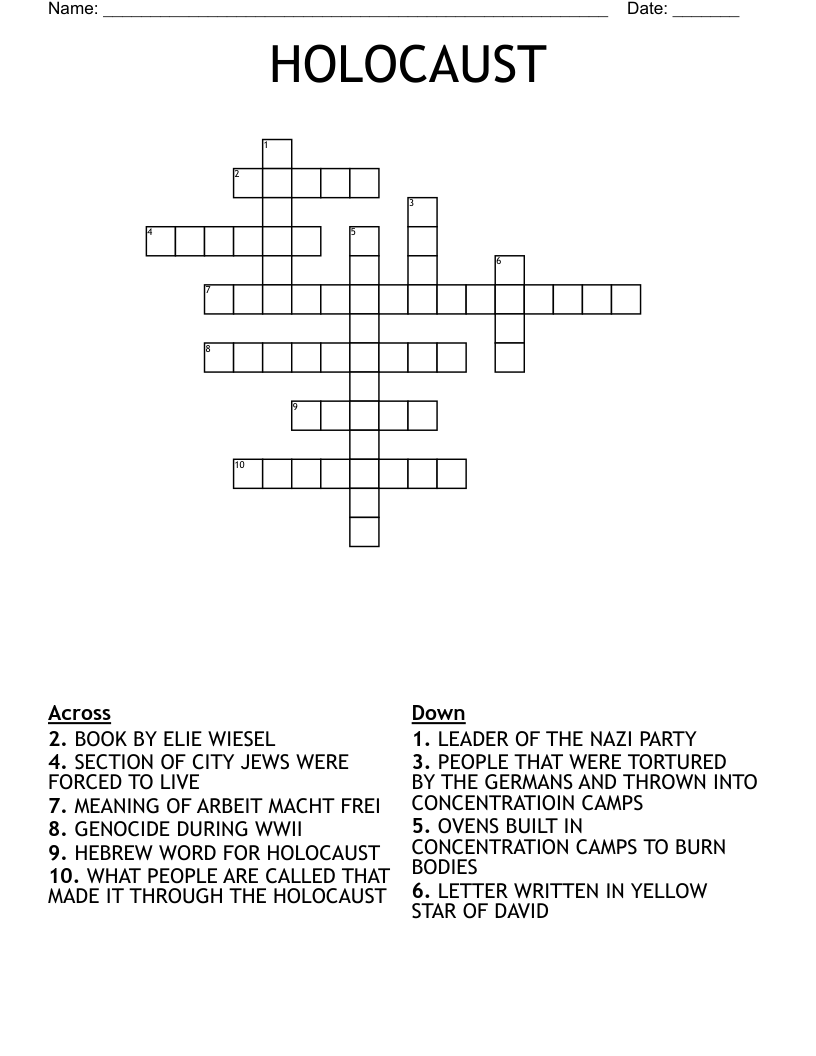 HOLOCAUST Crossword