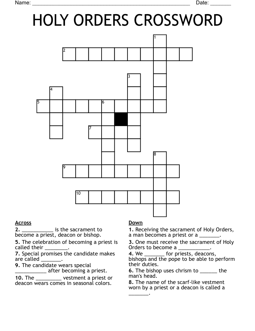 HOLY ORDERS CROSSWORD