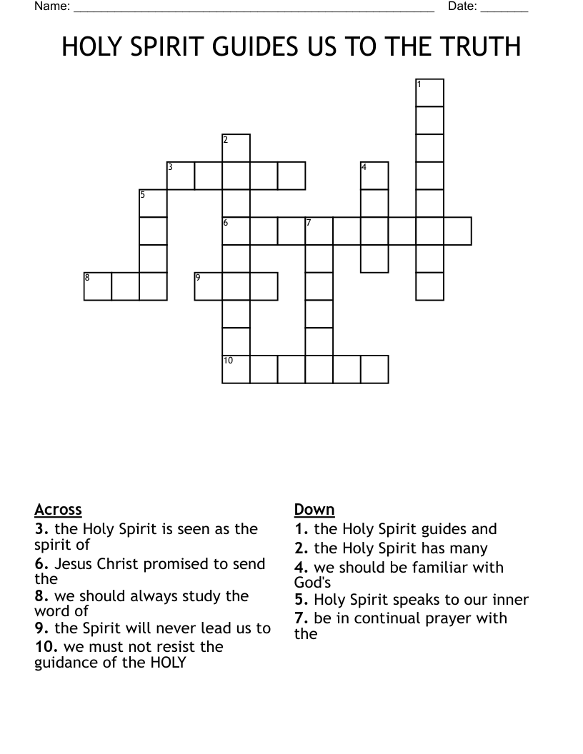 HOLY SPIRIT GUIDES US TO THE TRUTH Crossword