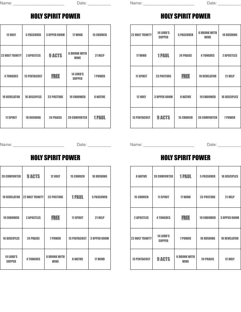HOLY SPIRIT POWER Bingo Cards