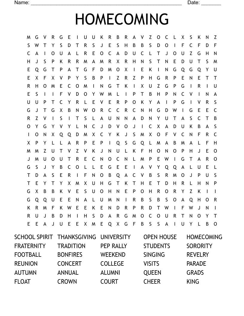 HOMECOMING Word Search