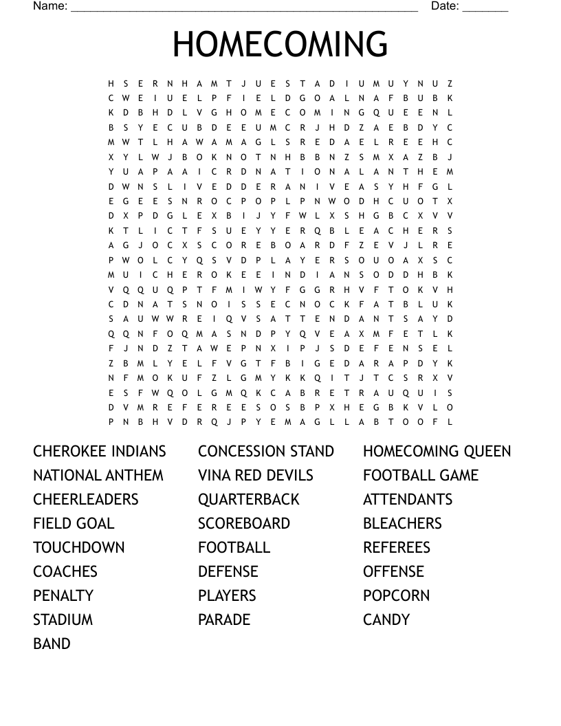 HOMECOMING Word Search