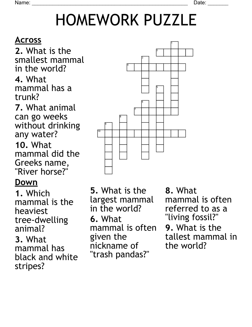 HOMEWORK PUZZLE Crossword