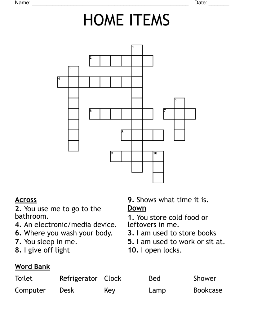 HOME ITEMS Crossword