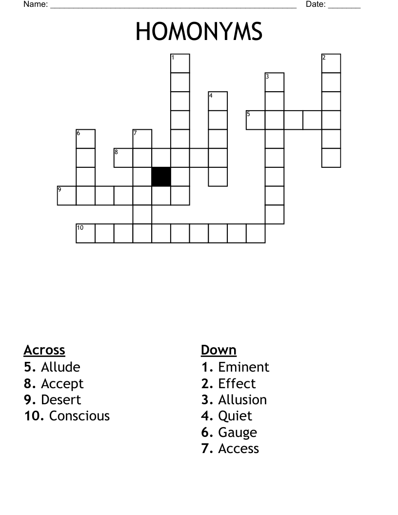 HOMONYMS Crossword