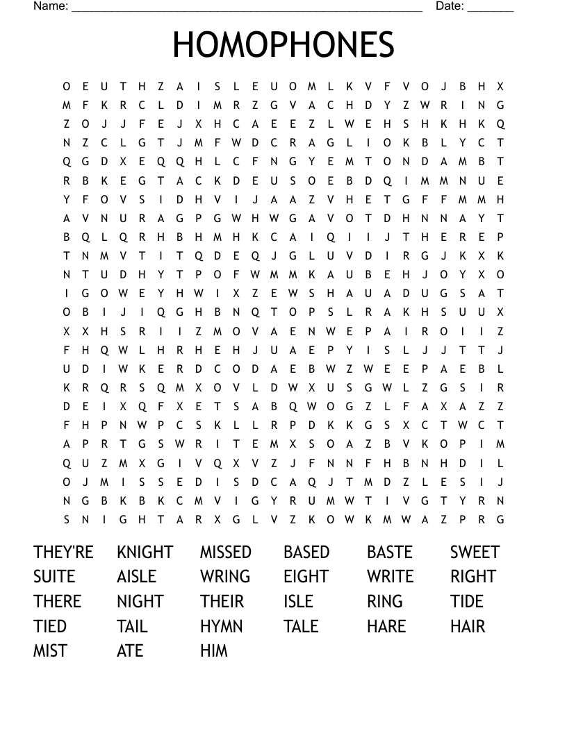 HOMOPHONES Word Search