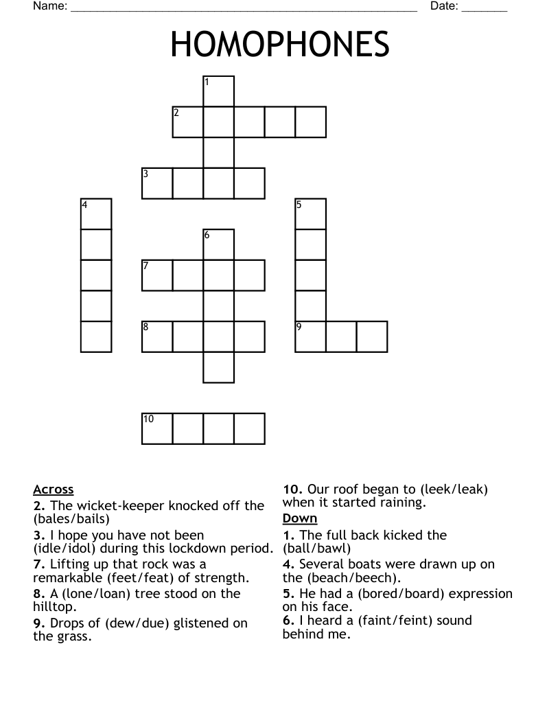 HOMOPHONES Crossword