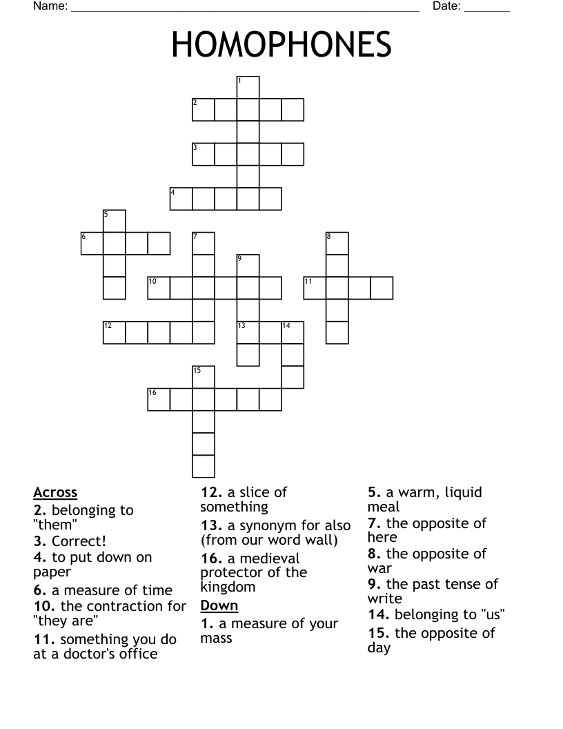 HOMOPHONES Crossword