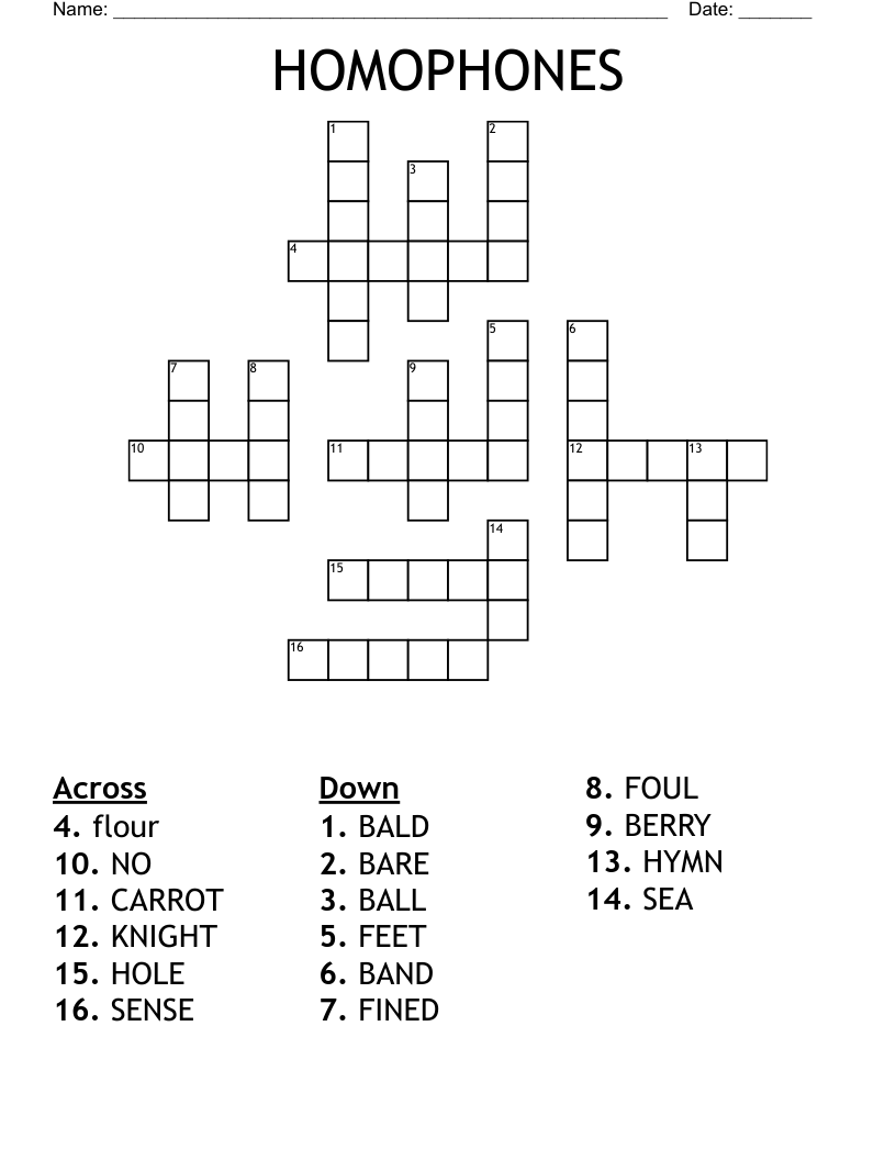 HOMOPHONES Crossword