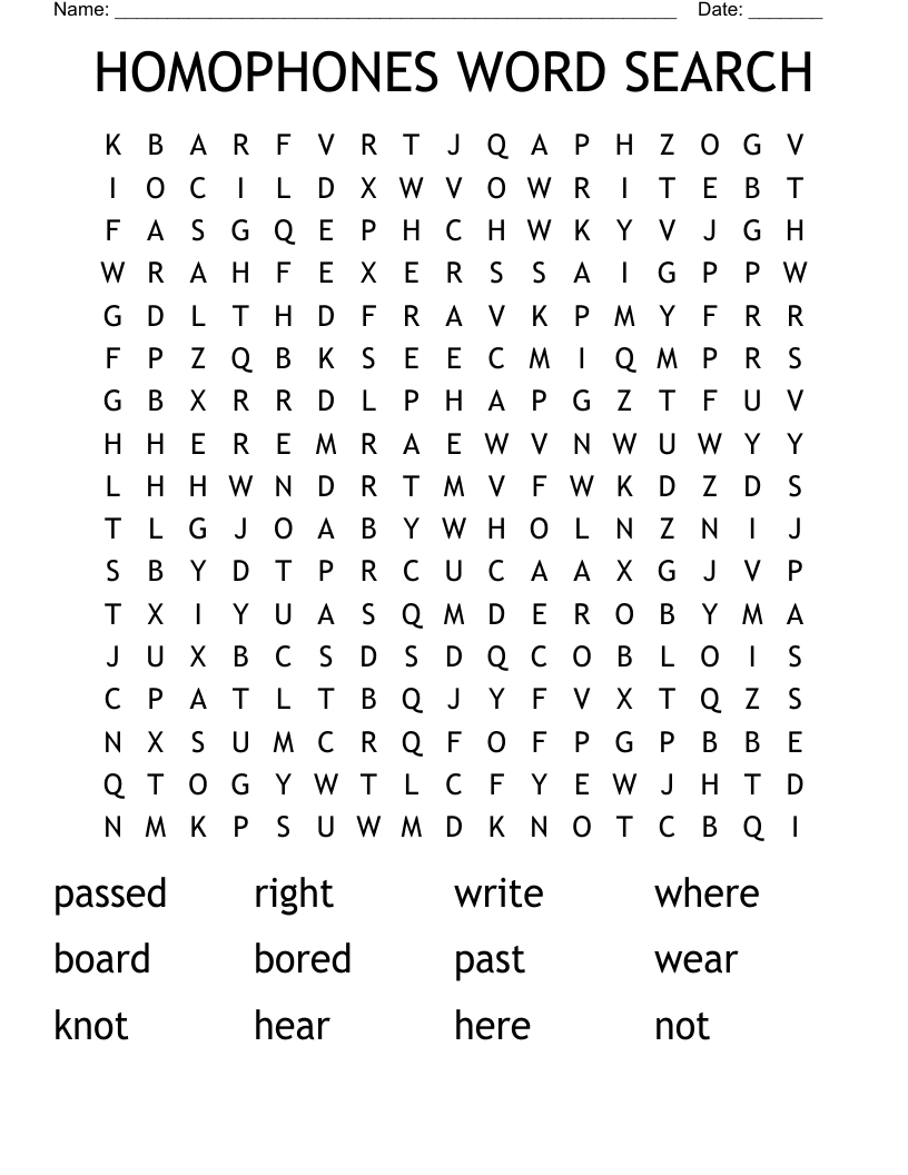 HOMOPHONES WORD SEARCH