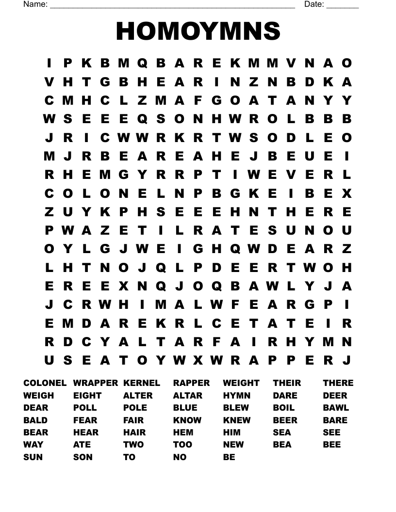 HOMOYMNS Word Search