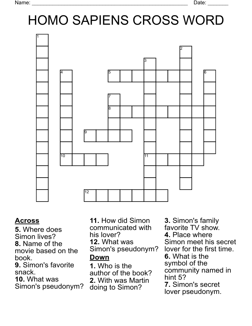 HOMO SAPIENS CROSS WORD 