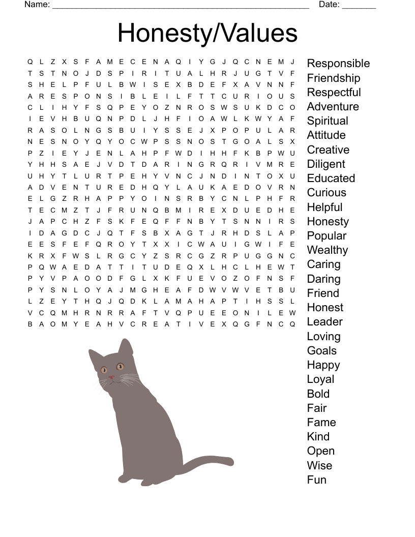Honesty/Values Word Search