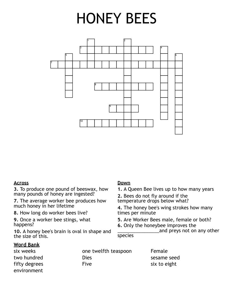 HONEY BEES Crossword