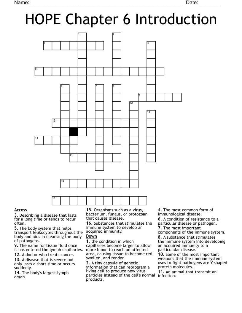 HOPE Chapter 6 Introduction Crossword