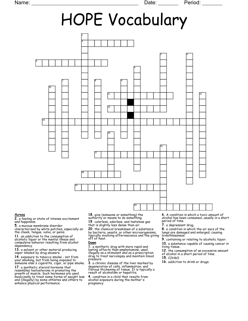 HOPE Vocabulary  Crossword