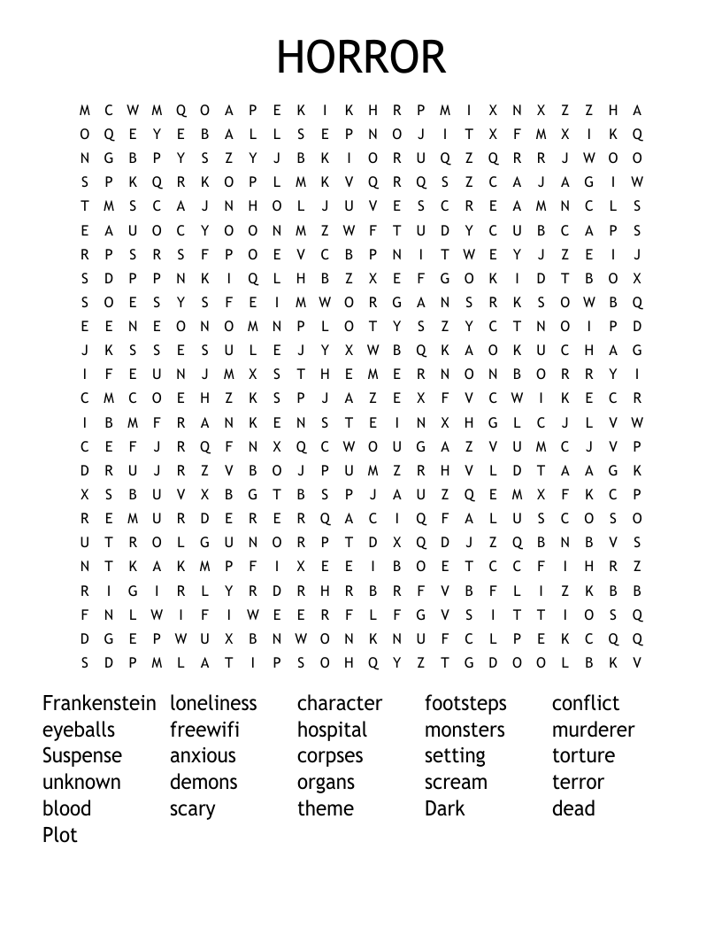 HORROR Word Search