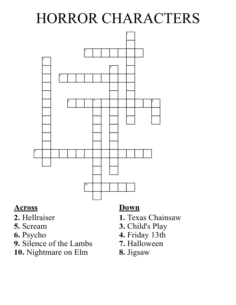 HORROR CHARACTERS Crossword