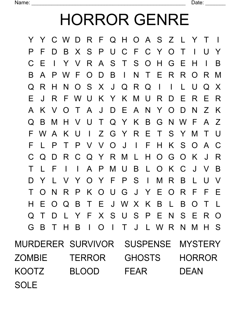 HORROR GENRE Word Search