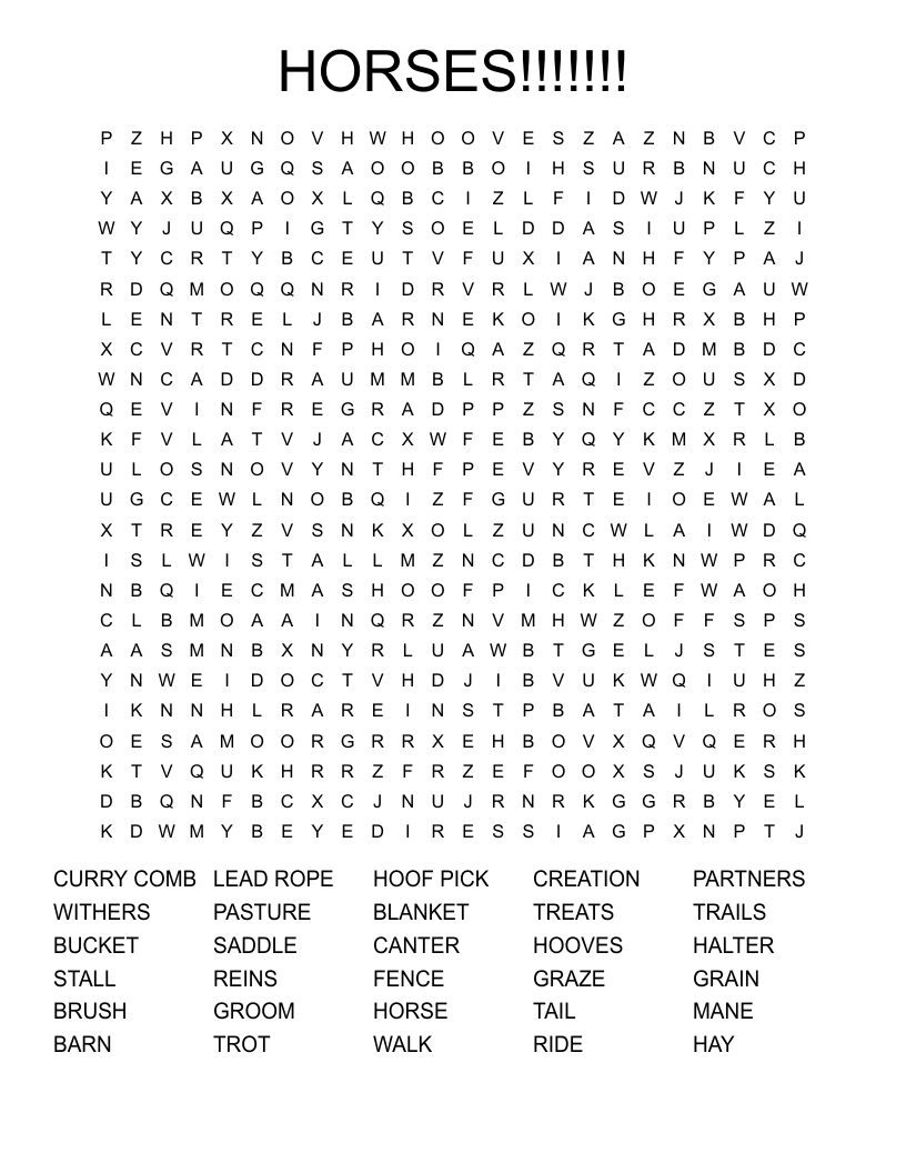 HORSES!!!!!!! Word Search