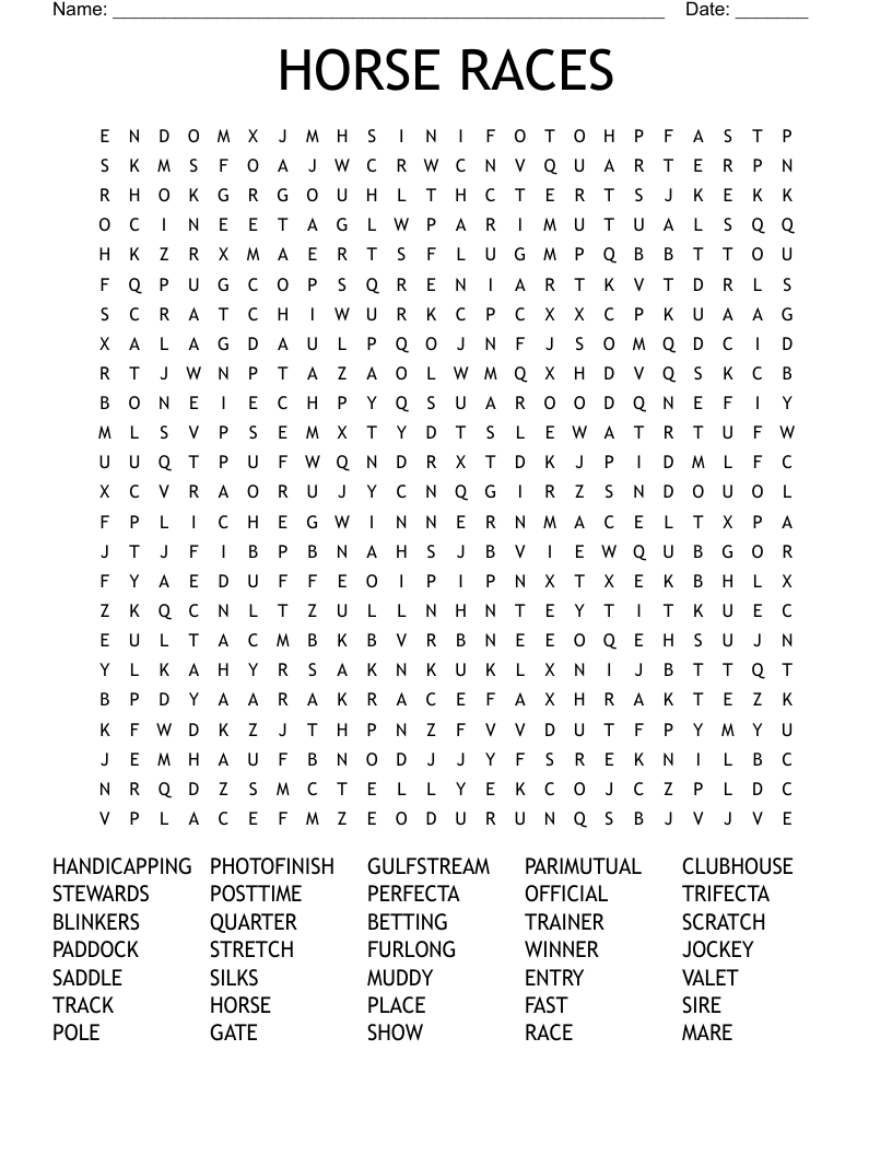 HORSE RACES Word Search
