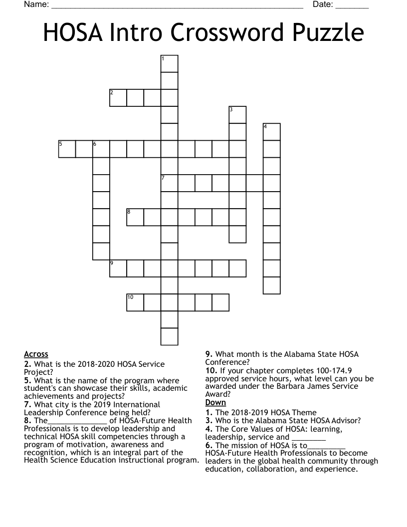 HOSA Intro Crossword Puzzle
