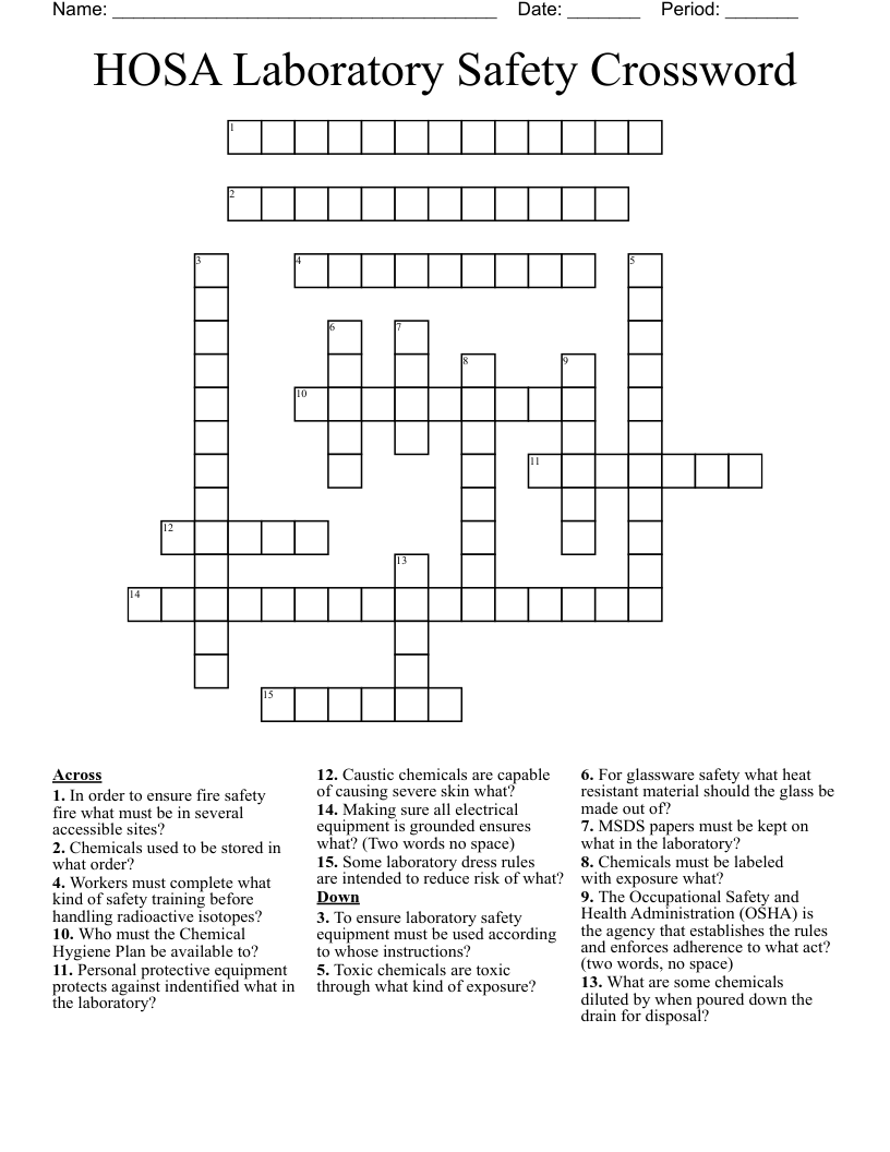 HOSA Laboratory Safety Crossword