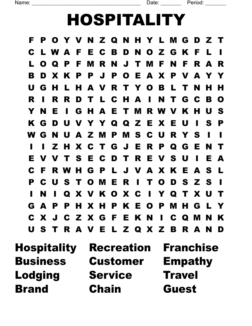 HOSPITALITY Word Search