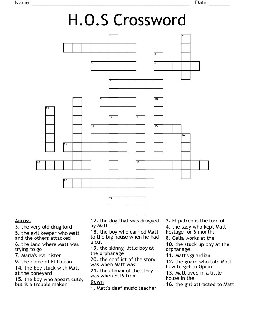 H.O.S Crossword