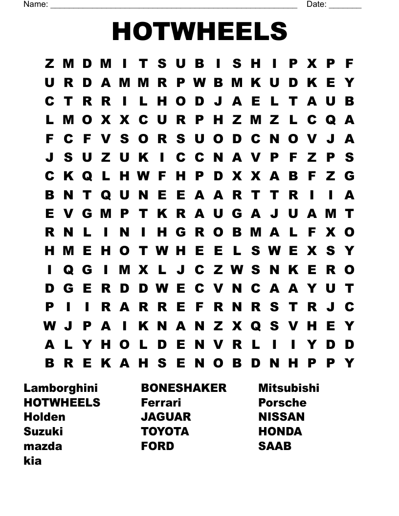 HOTWHEELS Word Search