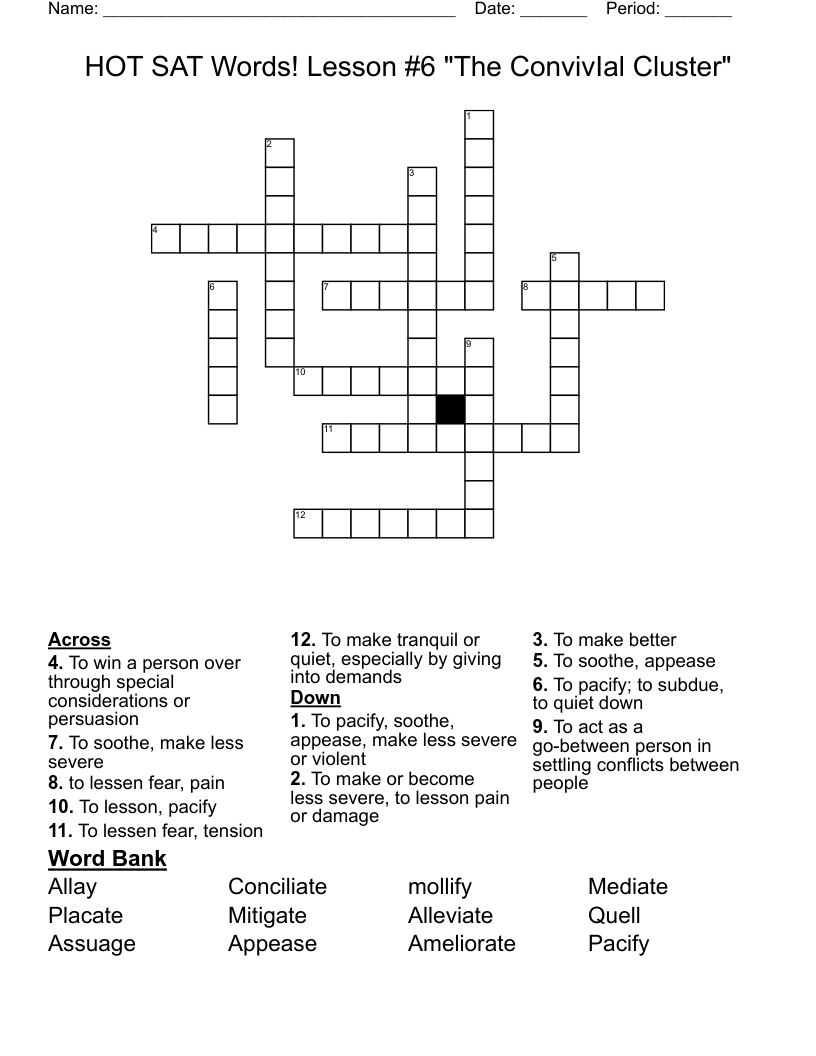 HOT SAT Words! Lesson #6 "The ConvivIal Cluster" Crossword