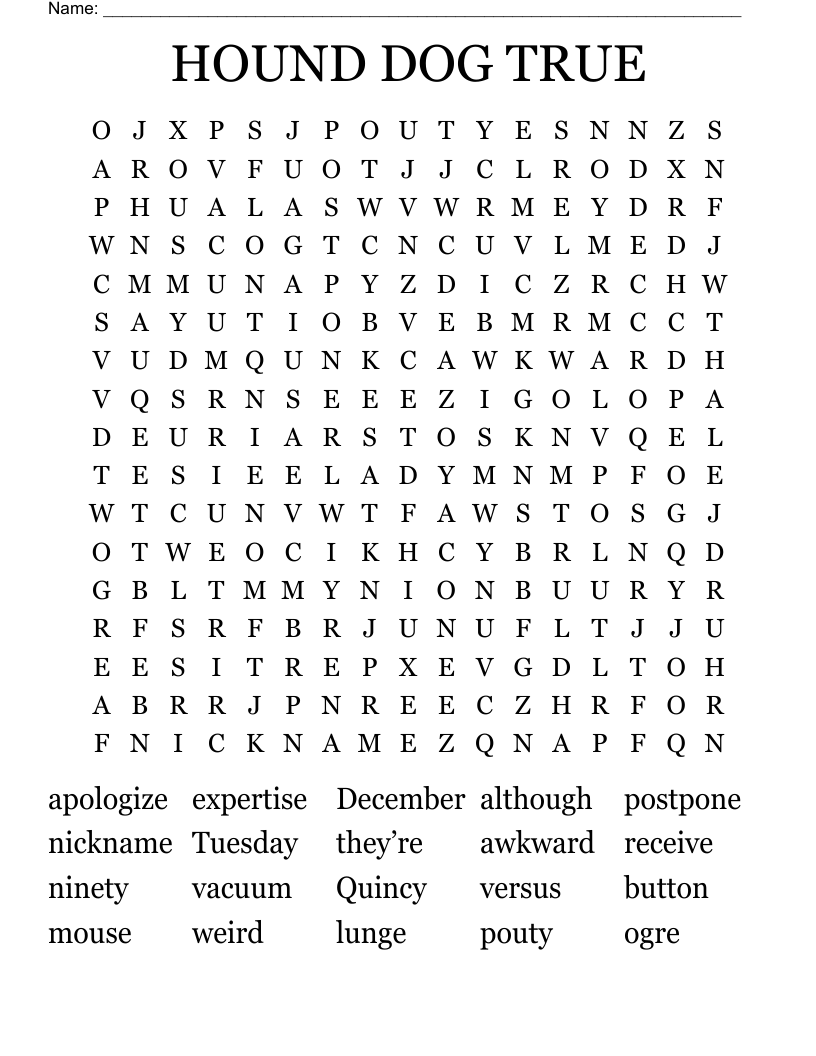 HOUND DOG TRUE Word Search